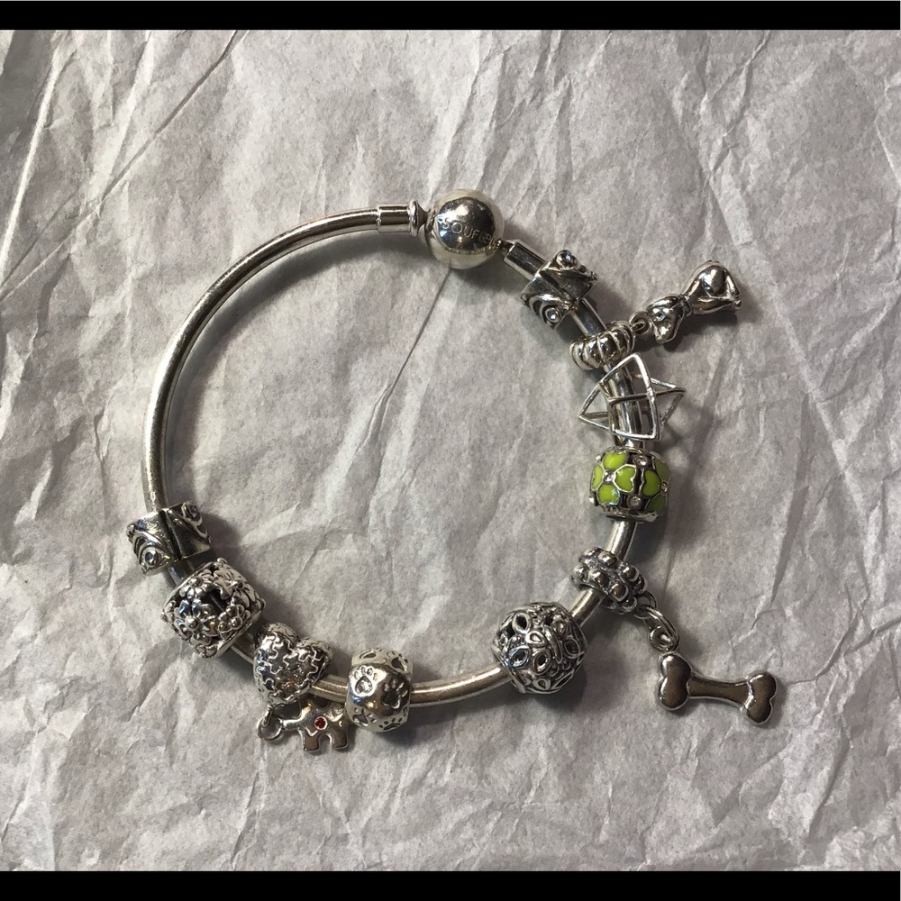 Soufeel sterling set, bangle w/ 8 charms, 2 stop.